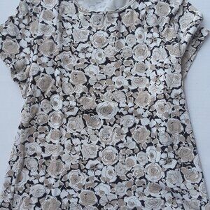Croft & Barrow black, white, tan floral print top size M